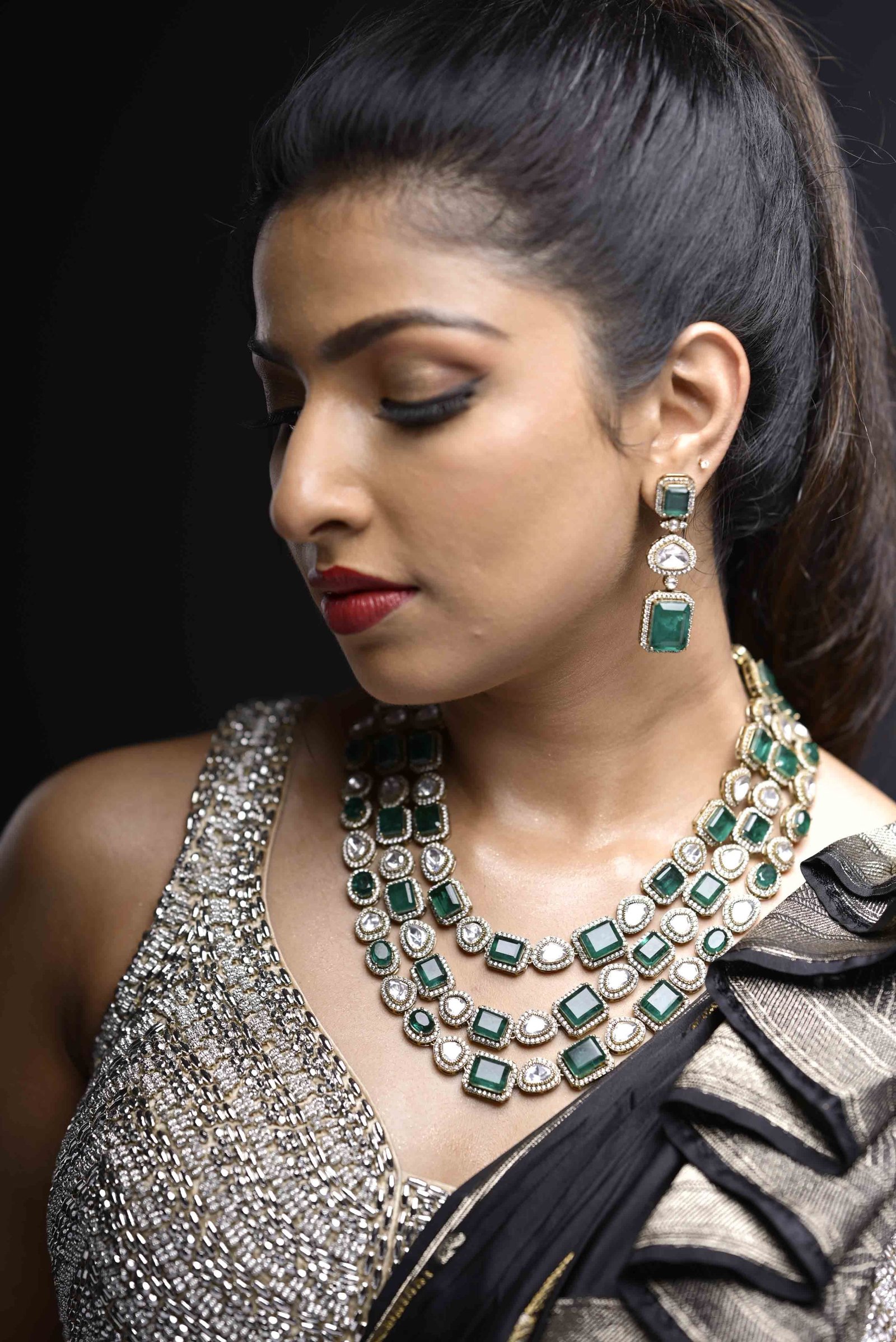 Praanvi Silver Oxidised Choker Necklace